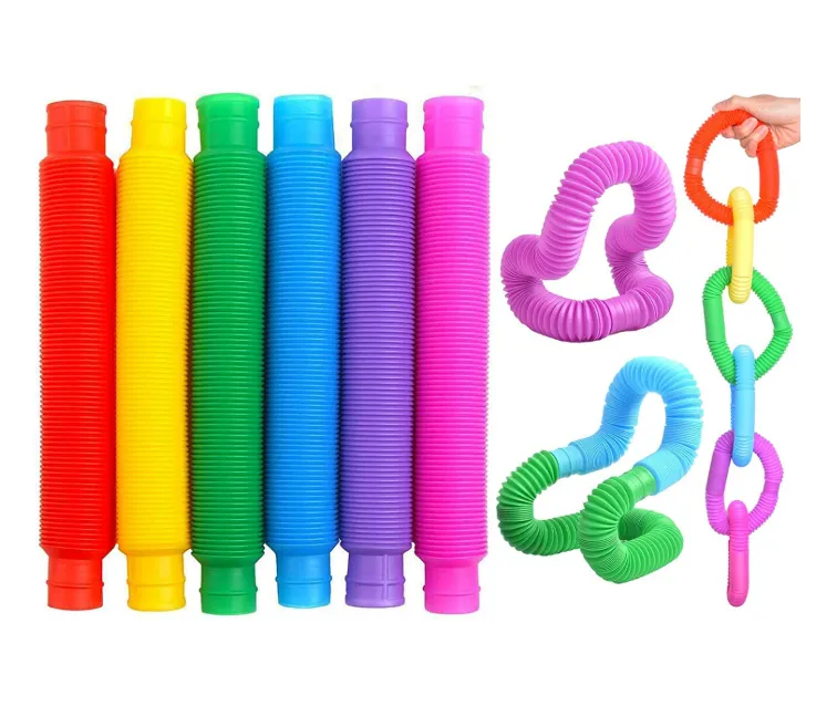 Pop Pack of Tube Sensory Fidget Toy, Multi-Color Stretchable Pipes (Pack of 6)