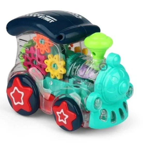 [toys  games - musical toys-38712] Transparent Bump and Go Toys with 3D Lightning, Degree Rotation Concept Gear Light Train Engine, Moving Gears Music | Birthday Toy Gift for 1-10 Year Kids (Gear Engine Toy)