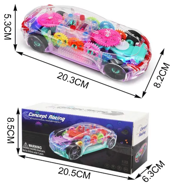 [toys  games - musical toys-39197] Gear Display Transparent Car Toy for Kids - 360 Degree Rotating Concept Racing Vehicle with 3D Flashing LED Lights and Music