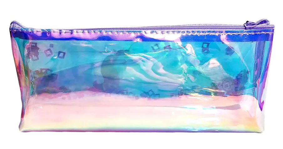[school essentials - quirky stationary-39391] Multipurpose Transparent, Holographic & Hardtop Type Pencil Pouch / Case with Filled Sequin Water for Kids (Unicorn Holographic Pouch with Unicorn Pen (Random)