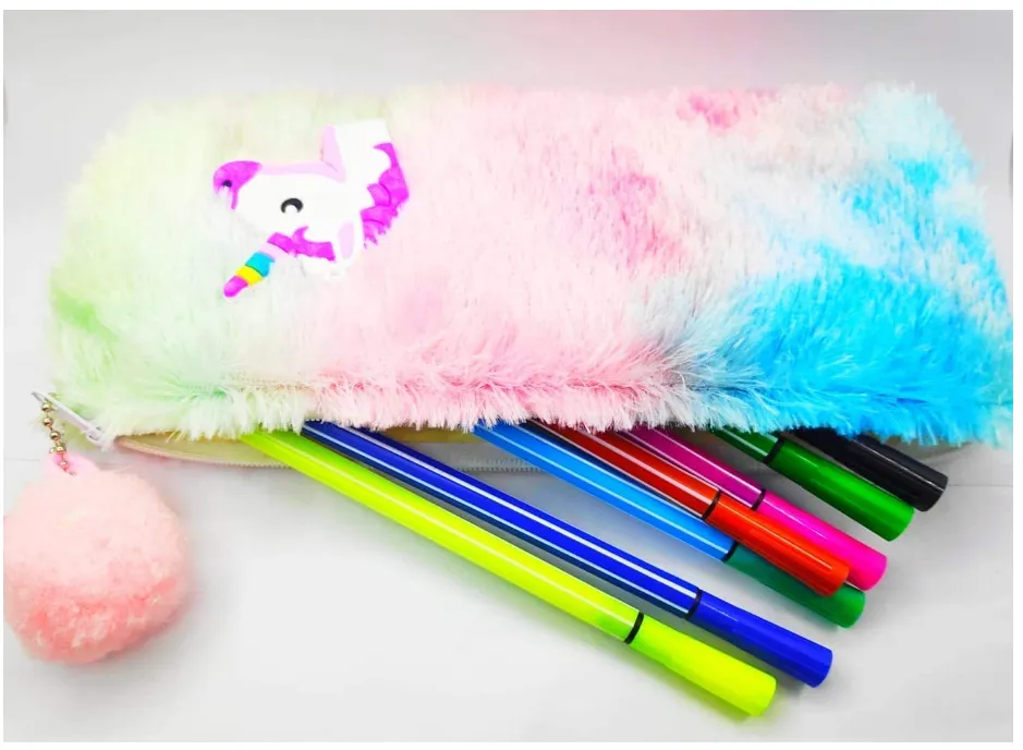 [school essentials - quirky stationary-39973] Pencil Pouch / Case Multipurpose Unicorn Soft Fur Pouch for School Kids Birthday Return Gifts Take Away Gifts(2 Pcs)_ Multicolor