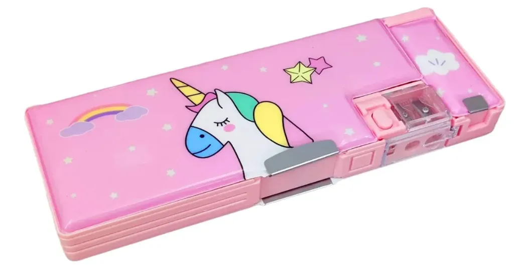 Plastic Unicorn Multi Functional Pencil Box For Kids Pencil Box For Girls Pencil Case Holder For Kids With Sharpener Geometry Pencil Box For Girls Magnetic Pencil Pouch