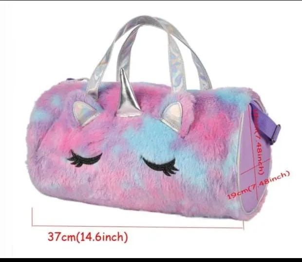 [travel bag  accessories - duffle bag-40264] Cute Unicorn Plush Duffel Bag Handbag Fur Overnight Weekender Travel Bag Fancy Tote Picnic Dance Class Bag for Girls (Pack of 1 Items)