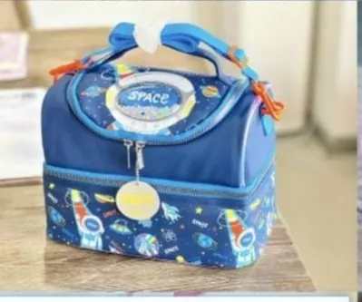 [school essentials - lunch bags-41428] Multi Compartment Dual Slot Lunch Bag Double Insulated Tiffin Lunch Bag with Multi Zipper Pockets for School