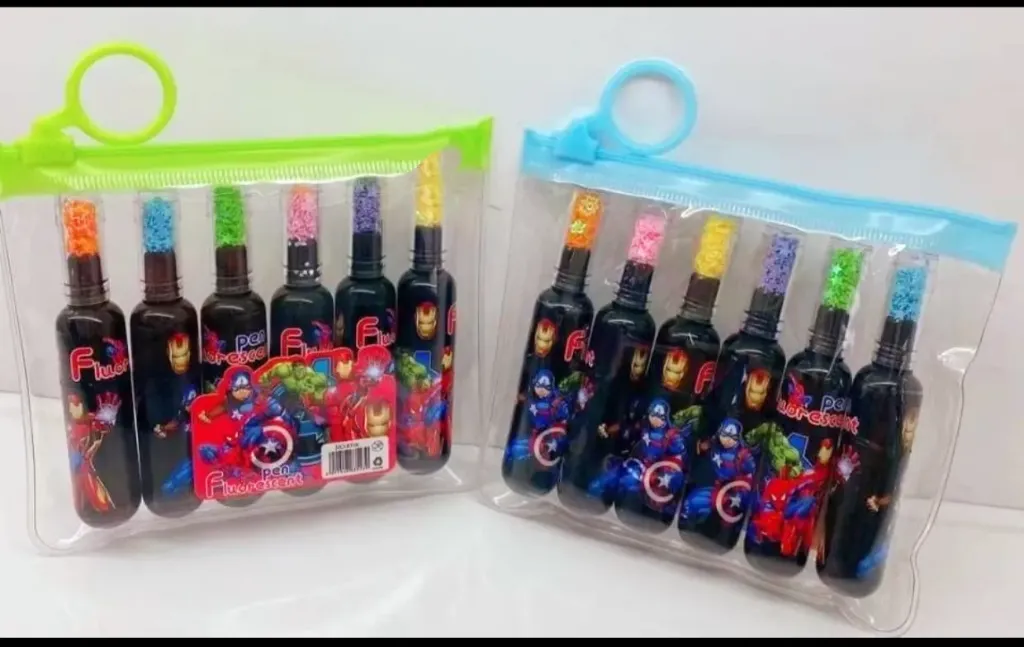 Bottle Shaped Super Hero Theme Highlighter Marker Pens Set for Boys & Girls School Students Office Use, DIY Art and Craft Card Making Scrapbooking Gift Set of 6 Colors