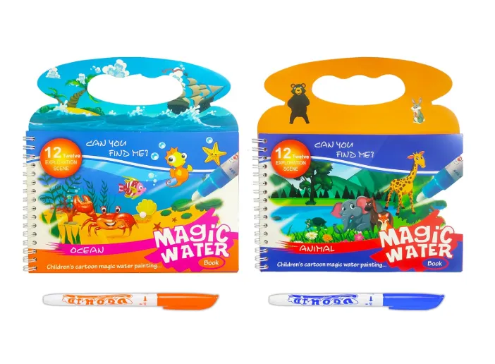 [books  learning kits - pocket friendly books-48121] Magic Water Coloring Book Toy for Kids - Reusable Quick Dry Doodle Book - Birthday Return Gift for Boys and Girls - Color and Design As Per Stock