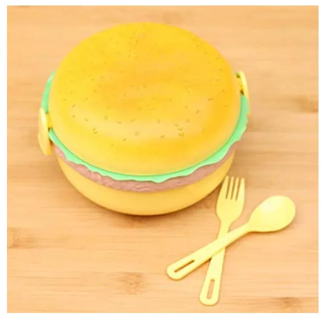 [school essentials - lunch boxes-48509] Burger Shaped Lunch Box 2 Layer Tiffin Box for Kids (Polycarbonate, Multicolor)