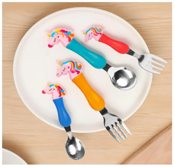 Stainless Steel Unicorn Tableware Set Cutlery Unicorn Spoon and Fork Set for Babies Set of 4 Includes 2 Forks 2 Spoons