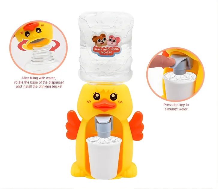 [toys  games - fun games and toys-51031] Water Dispenser Toy for Kids, Multi Cartoon Character Drinking Fountain Pumps Water, Juice & Milk Water Dispenser Toy Kids (Duck), 180ml, Multicolor (Duck)