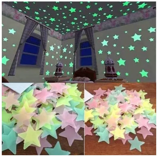 Glow in The Dark Wall Stickers – Removable Fluorescent Stars with Big Moon Luminous Wallpaper for Bedroom & Home Decoration (Set of 5)