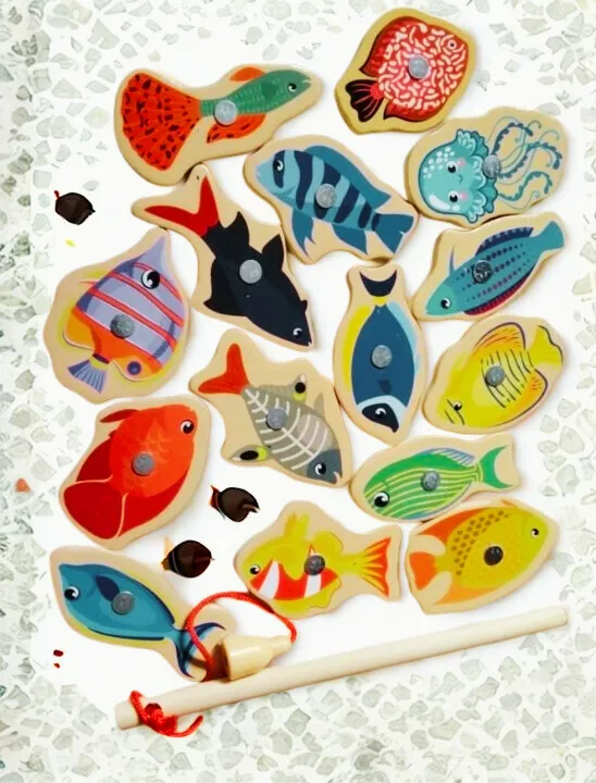 [toys  games - wooden toys-53553] Magnetic Wooden Fishing Game Toy for Toddlers, Fish Catching Games
