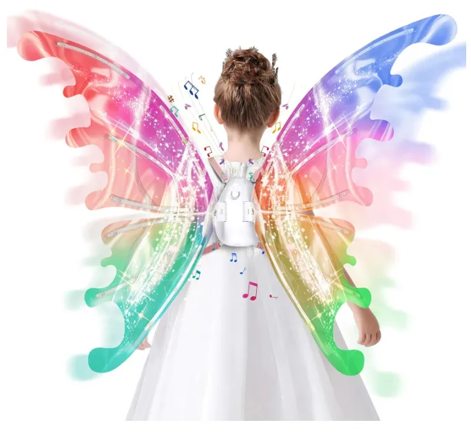 Electric Fairy Wings for Girls, Light Up Moving Butterfly Wings with LED Lights and Music, Toy for Kids as Halloween Valentine Birthday Christmas Party Costume Princess Cosplay Dress Up Gift