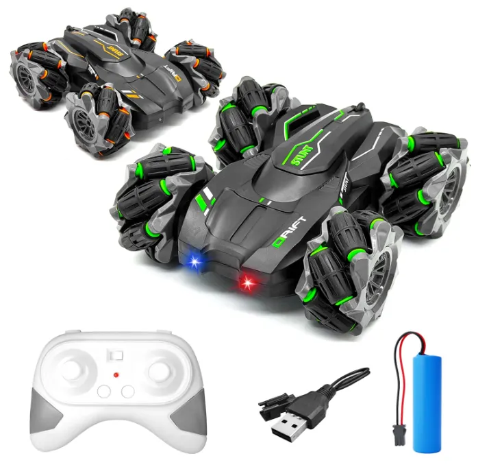 2.4GHz 4WD Remote Control Drift Stunt Car Toy for Kids with Lights and Music - Double Sided 360° Rotating Dancing and Crawling RC Car with Rechargeable Battery - Color As Per Avaibility