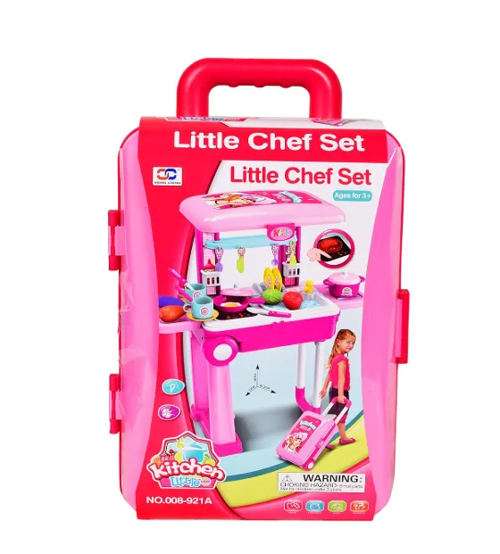 [toys  games - pretend play-58403] Little Laughs Little Chef 2 in 1 Kitchen Play Set, Pretend Play Trolly Kitchen Kit for Kids with Suitcase Trolley Carrycase with Sound - Accessories Included