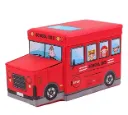 Foldable Storage Box with Lid Cum Stool for Kids (School Bus Shape, Hard Cardboard, Blue)