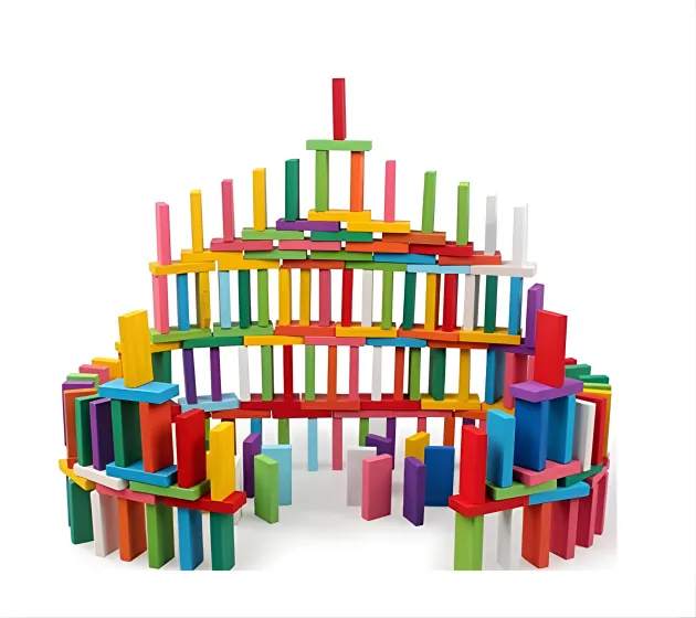 [toys  games - puzzles and blocks-60246] Colorful Wooden Building Blocks for Kids – Educational Board Game Domino Set for Boys & Girls – Indoor Fun Games & Party Activities – Toys for Ages 3 to 12 Years (12 Colors)