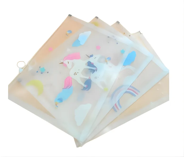 [school essentials - quirky stationary-60634] Durable Transparent Plastic A4-Sized Unicorn Theme Zipper Folders, Documents and File Store Travel Pouches Ideal for Kids and Adults