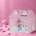 Unicorn Printed Hut Shape Coin Bank Piggy Bank for Kid with Lock & Key Money Saving Storage Bank for Children Coin Collection Box for Girl Small Saving Box for Boys(Set of 2)