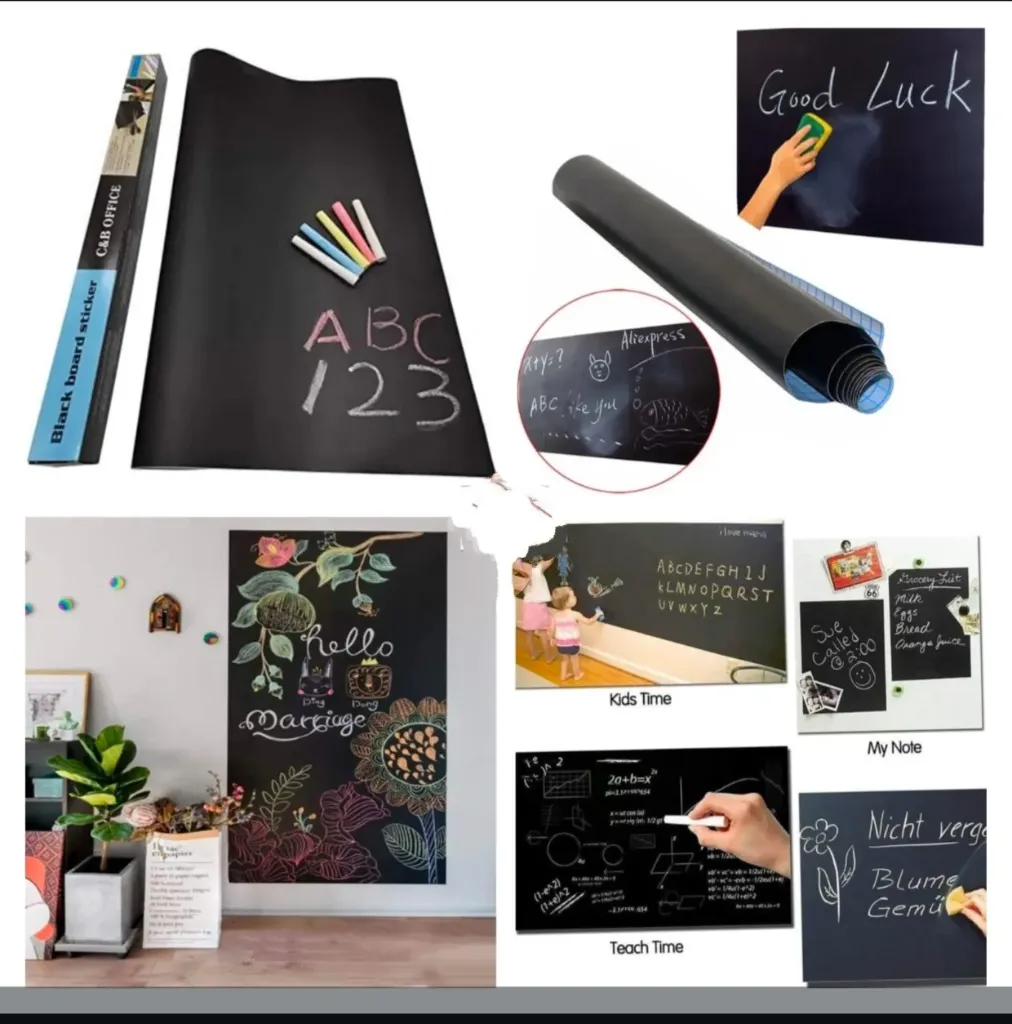 [school essentials - quirky stationary-62865] Black Board Vinyl (45x200cm) Wall Sticker Removable Decal Chalkboard with 5 Chalks for Home School Office College Room Kitchen Kids