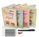 Sank Magic Practice Copybook, (4 BOOK +1 PEN + 10 REFILL) Number Tracing Book for Preschoolers with Pen, Magic calligraphy books for kids Reusable Writing Tool