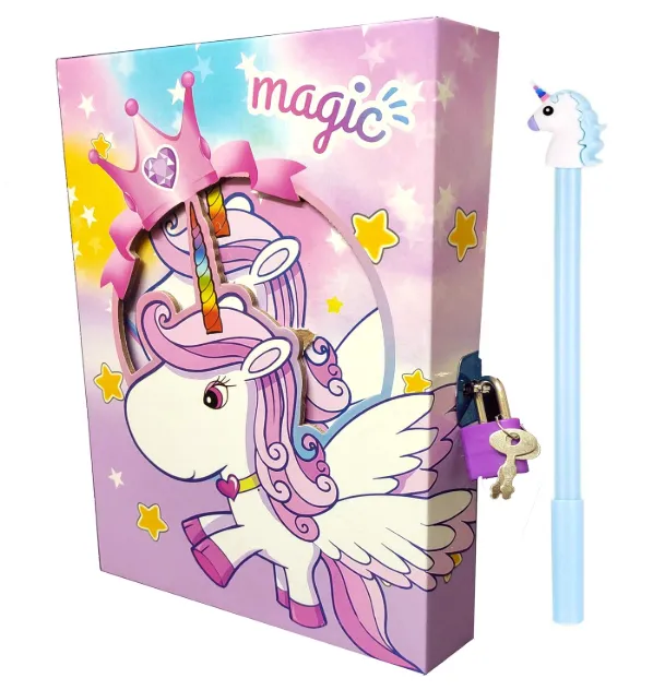 [school essentials - diaries-64805] Lock Diary With Gel Pen For Girls, Kids Unicorn Diary Gift Set,140 Pages