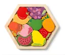 Hexagon Wooden Fruit Puzzle for Kids 2-8 Years - Montessori Shape Sorting Toy with 10 Miniature Fruits - Educational Activity Game Birthday Gift for Toddlers
