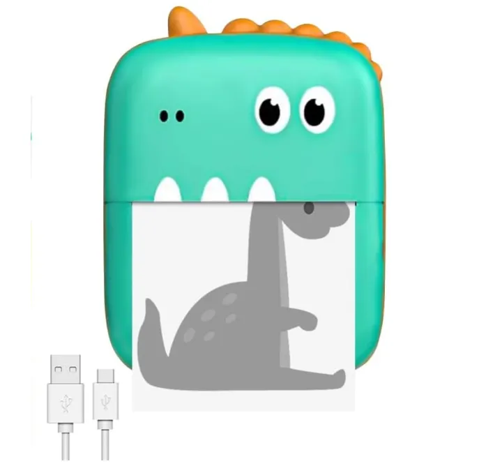 Mini Dinosaur Printer, Mobile Photo Printer for Smartphone, Portable Bluetooth Thermal Printer with 1 Rolls of Paper Compatible with Phone and Tablet, Best Birthday Gifts for Kids