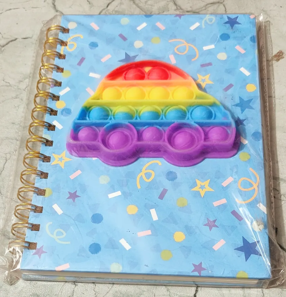 [school essentials - diaries-71013] Trendy Designer Kids Popit Pop It Game Spiral Diary Fidget Game Notebook 160 Pages Ruled (only mix design sent)
