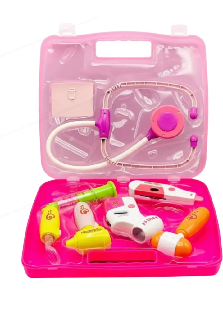 [toys  games - pretend play-71110] Premium Doctor Playset for Kids Pretend Play Doctor Set with LED Light Instruments & Sound, Foldable Suitcase for Kids Medical Kit with 9 Pcs Doctor Kit Toys for Boys & Girls 3+ Years-Pink