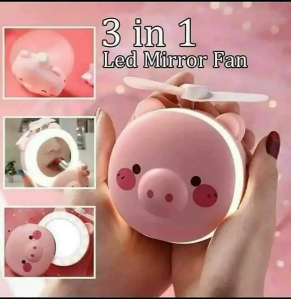 [toys  games - bubbles and guns-72080] Beautiful Unique 3 in 1 LED Light Mirror Fan Trendy Beautyful Makeup Mirror with USB Light