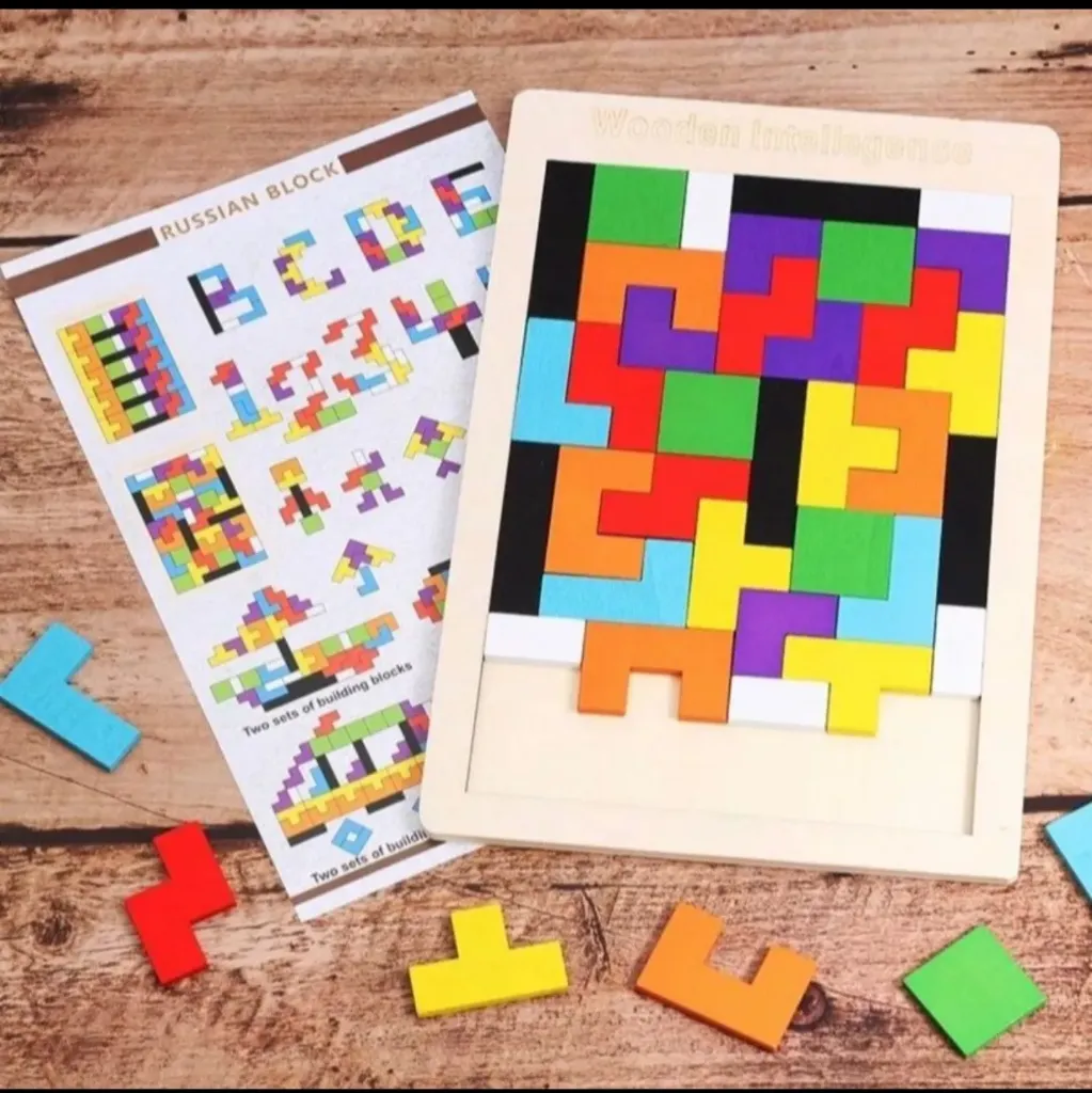 [toys  games - puzzles and blocks-73050] Wooden Tetris Puzzle Brain Teaser Toy Colorful Jigsaw Game Montessori Intelligence Educational Gift for Baby- Toddlers, Kids 2-6 Years Old Boys Girls - 40 Pcs, Multi Color