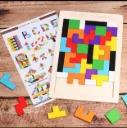 Wooden Tetris Puzzle Brain Teaser Toy Colorful Jigsaw Game Montessori Intelligence Educational Gift for Baby- Toddlers, Kids 2-6 Years Old Boys Girls - 40 Pcs, Multi Color