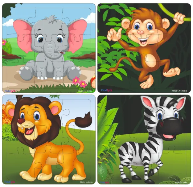 [toys  games - puzzles and blocks-73535] Wooden Jigsaw Puzzles for Kids & Children – 9 Pieces Each, Pack of 4|Double Layered Front & Back Print| Educational Toy for Boys & Girls Age 2 3 4 5 6 Year old