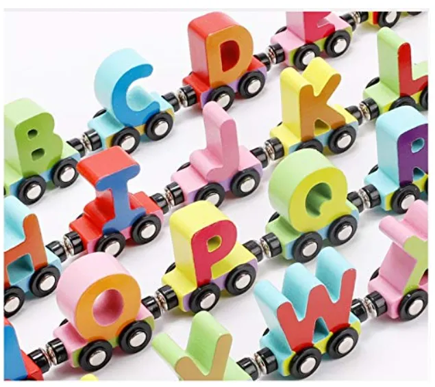 [toys  games - learning toys-73826] Stylish 26 Alphabets Wooden Magnetic Train Toys Alphabet ABCD Letters for Toddlers Includes 1 Engine Train for Educational Toys Best Gift Your Kids